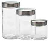 3PC GLASS CANISTER W/LID S.S. (1500/1000/750ML) 4SET/CTNS