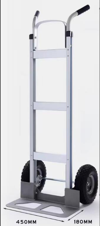 2-wheeled handcart

Load capacity:250kgs
Wheel size: 250mm(air type)
Overall height:130cm
Table size: 450*180mm
Material: aluminum alloy
Net weight: 8.8kgs