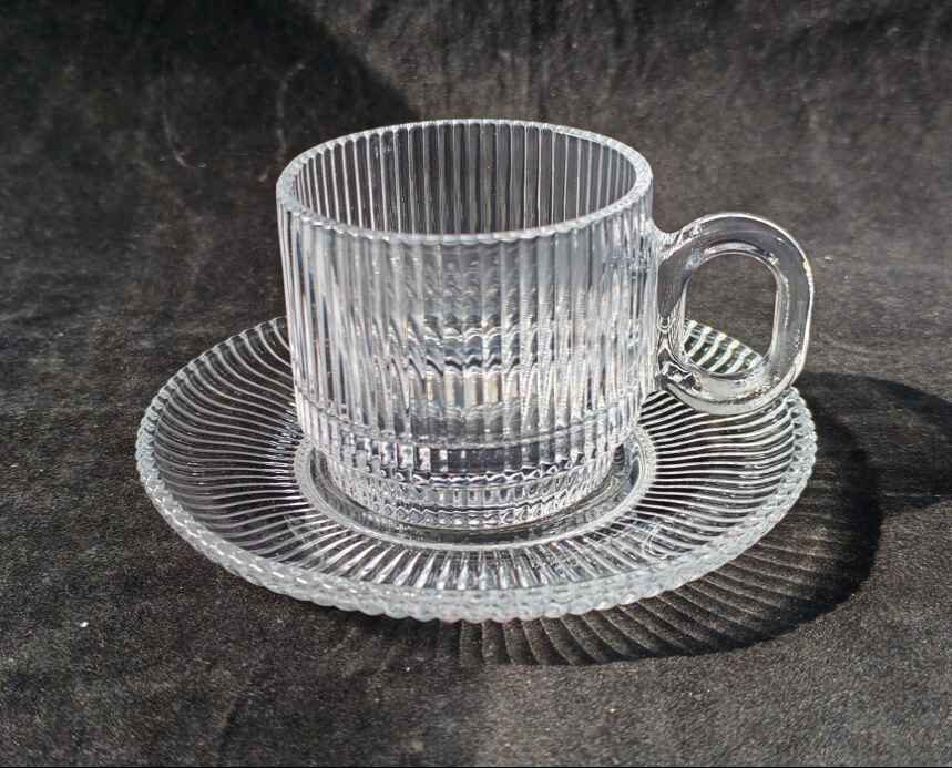 6 GLASS CCUP + 6 SAUCER SET COLOR BOX  (QTY/CTN 8.00  Set)