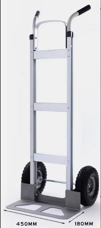 2-wheeled handcart

Load capacity:250kgs
Wheel size: 250mm(air type)
Overall height:130cm
Table size: 450*180mm
Material: aluminum alloy
Net weight: 8.8kgs